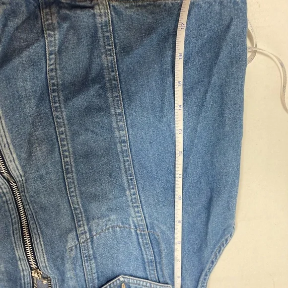 Vintage Koret City Blues Denim Jean Button Vest Upper  Floral  Large. - Picture 5 of 11